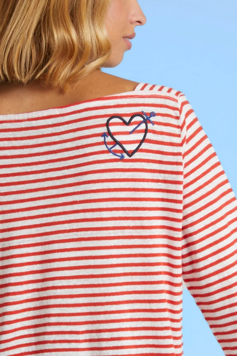 Tshirt rayé en lin broderie épaule MOUSSE - Image 5