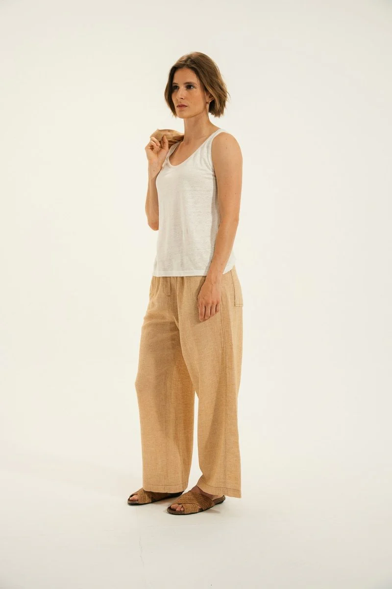 Pantalon élastiqué large en coton et lin PLOVAN - Image 3